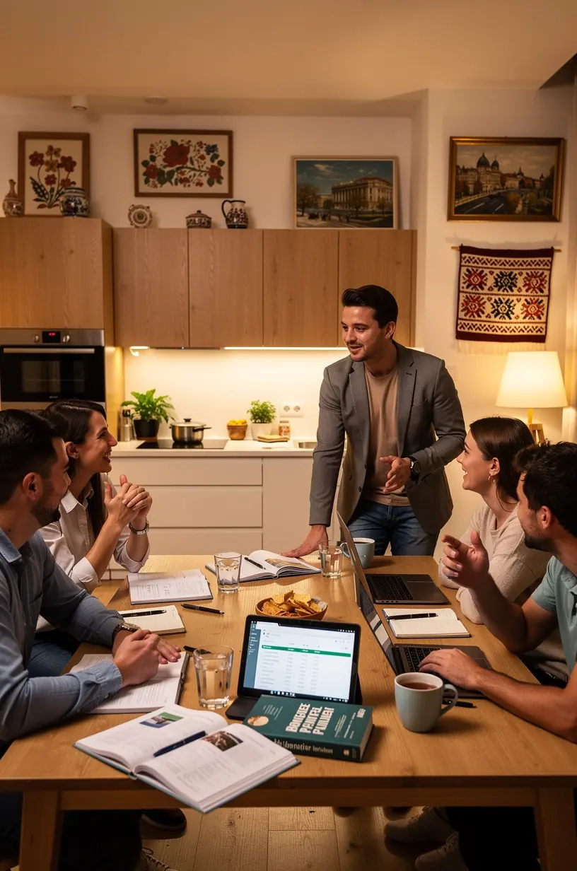 Nyitott pénzügyi tervezési könyv mellett toll és jegyzetfüzet, felkészülve a költségvetési tervezésre.